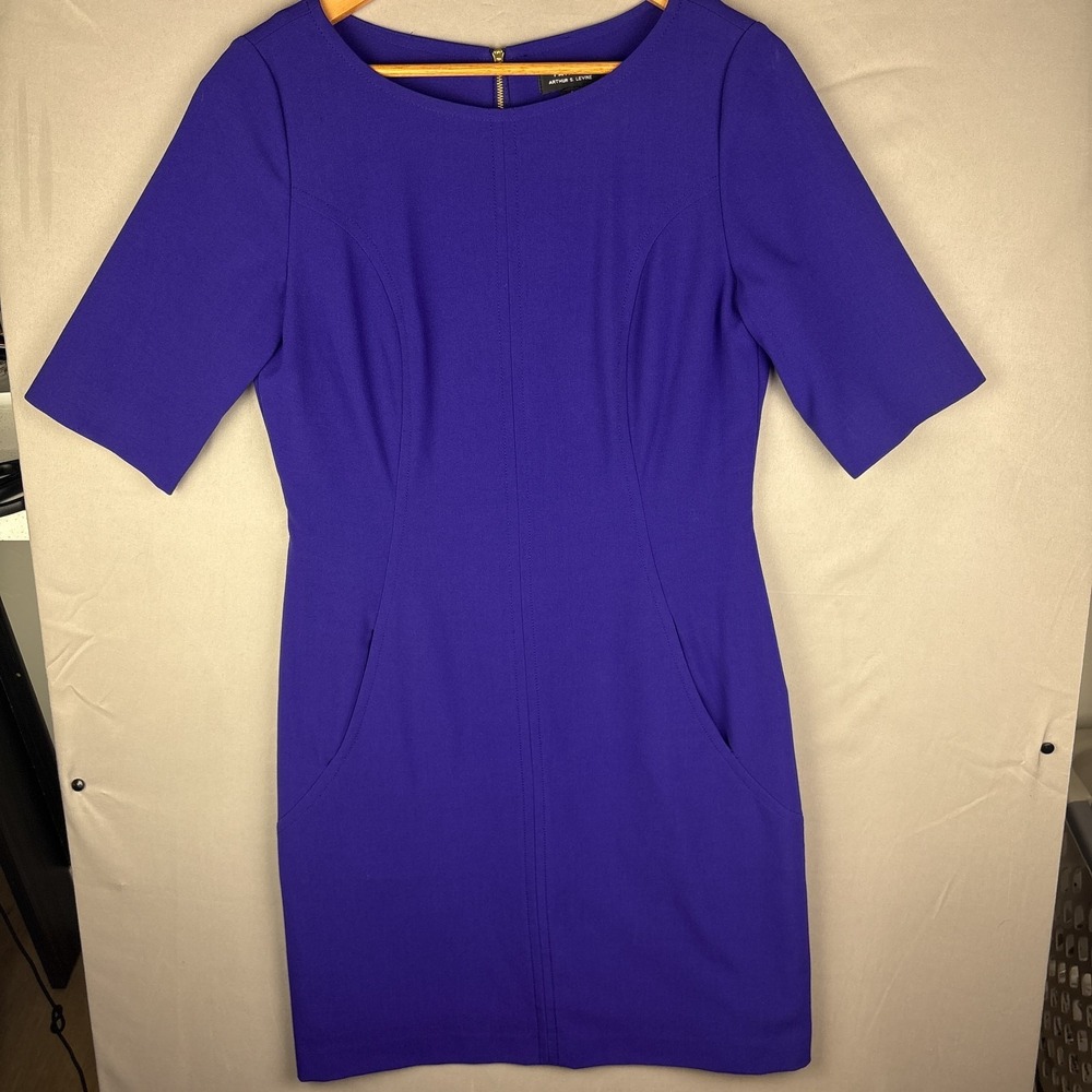 Tahari Sheath Dress Women's Size 8 Short Sleeve Full Zip Purple